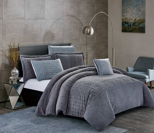 Custom Gray Microfiber Comforter Set | OEM & ODM Bedding Manufacturer | Geometric Quilted Plush Duvet | Factory Direct Hotel & Home Luxury Bedding Supplier