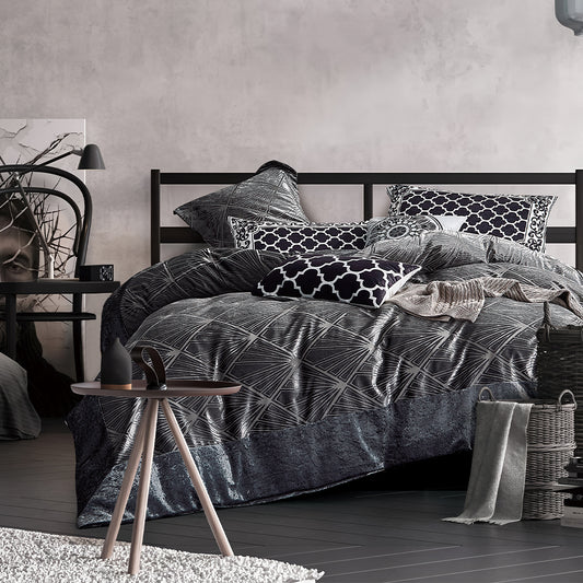 Black and Silver Comforter Set with Decorative Pillows