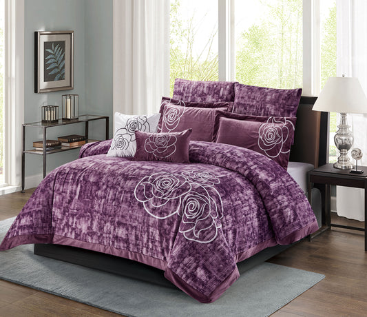 Custom Purple Velvet Comforter Set | OEM & ODM Bedding Manufacturer | Embroidered Rose Microfiber Quilt | Factory Direct Luxury Home & Hotel Bedding Supplier