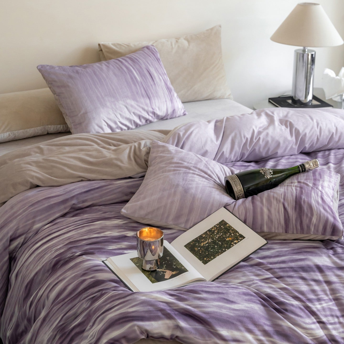 Lavender Watercolor Duvet Cover Set Queen, 100% Polyester Microfiber Soft Bedding with Pillowcases, Dreamy Pastel Bedroom Style, OEM ODM Bedding Manufacturer Custom Design & Bulk Production