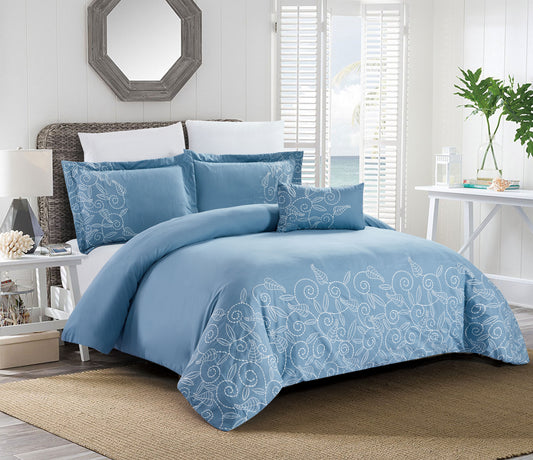 Custom Sky Blue Microfiber Comforter Set | OEM & ODM Bedding Manufacturer | Embroidered Leaf Pattern Quilt | Factory Direct Home & Hotel Bedding Supplier