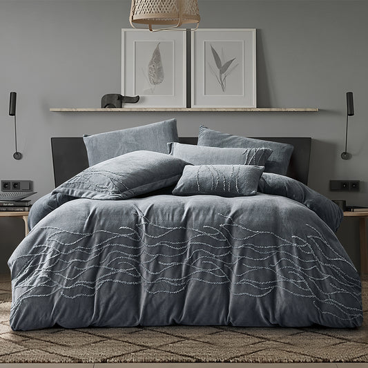 Gray Comforter Set with Silver Thread Details