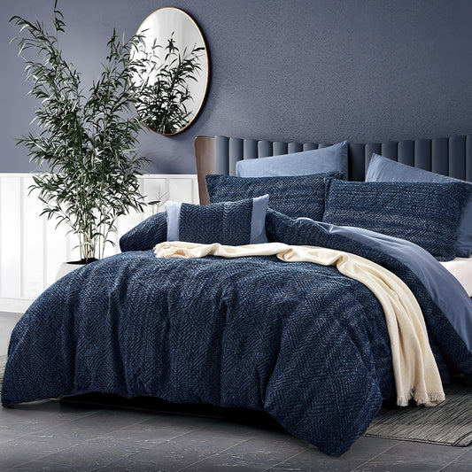 Modern Navy Blue Bedding Set – Sophisticated Texture and Timeless Comfort