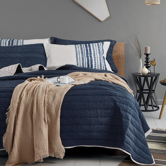 Navy Blue Quilted Bedding Set – Modern Comfort Meets Minimalist Elegance