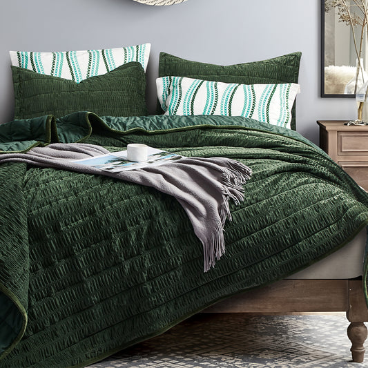 Emerald Green Textured Bedding Set – Modern Sophistication with Natural Warmth