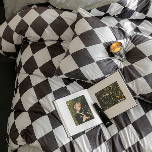 Black & White Diamond Check Duvet Cover Set Full/Queen, 100% Polyester Microfiber Geometric Bedding with Pillowcases, Modern Minimal Room Style, OEM ODM Factory Custom Quilt Cover for Bulk Buyers