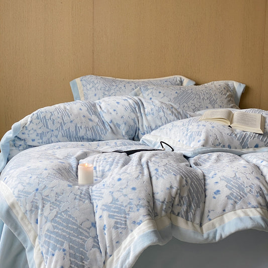 North Carolina Blue Plush Duvet Cover Set Full/Queen, 100% Polyester Fleece Bedding with Subtle Jacquard Pattern, Cozy Winter Cloud Bed, OEM ODM Factory Custom Color & Private Label Service