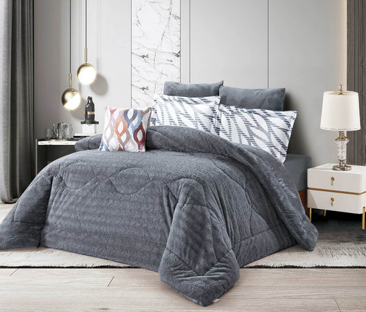 Dark Grey 7-Piece Quilted Bedding Set Queen Size – All Season Comforter with Pillowcases, OEM Comforter Manufacturer | Custom Size Cotton Quilt Factory from China