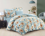 Blue Floral Cotton Duvet Cover Set | Soft Breathable Bedding with Romantic Beige & Ivory Flowers