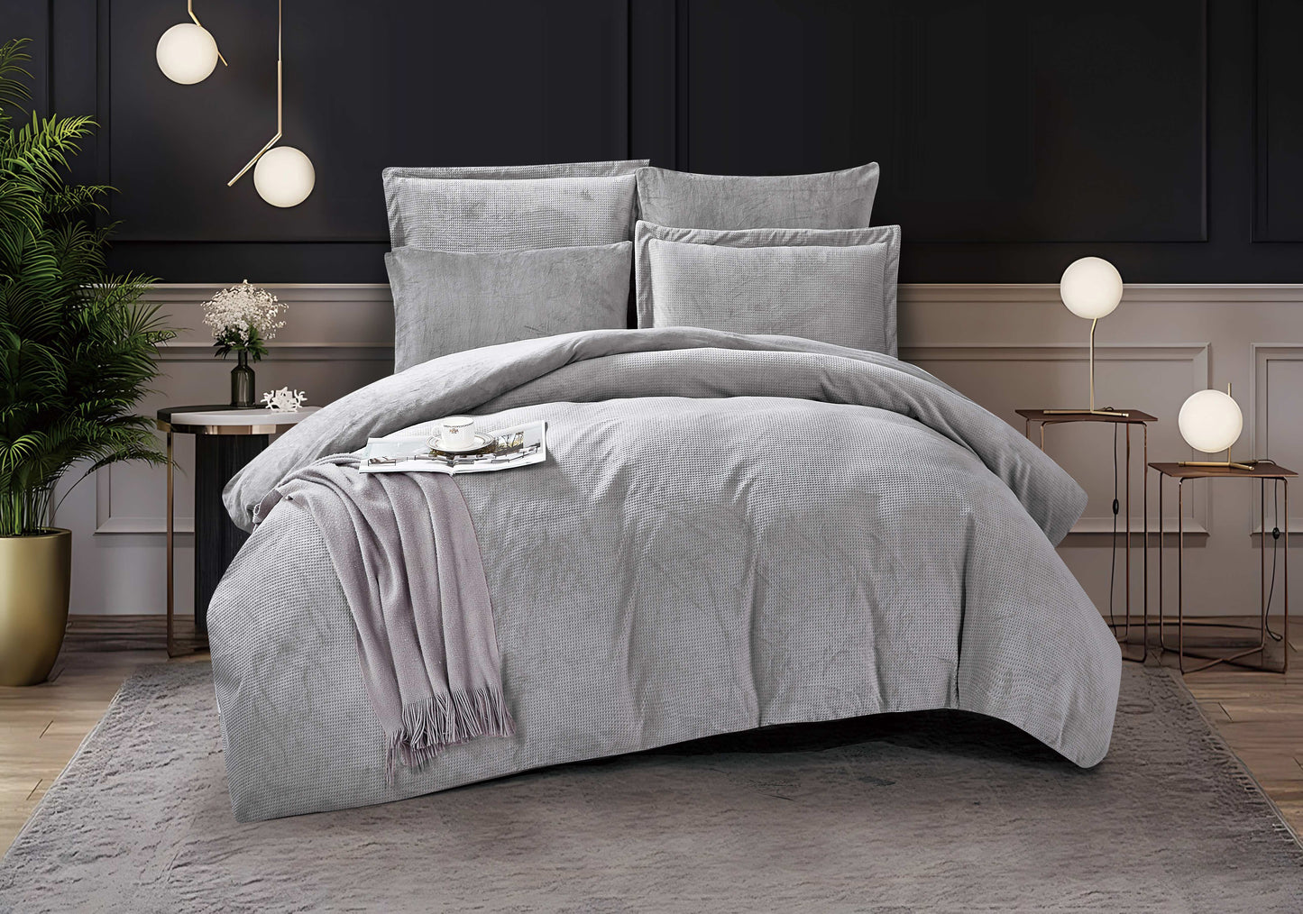 Luxury Light Gray Microfiber Comforter Set | Modern Textured Bedding with Pillow Shams | Machine Washable & Dry Clean Safe | Custom Size Plush Duvet for Elegant Bedroom D¨¦cor