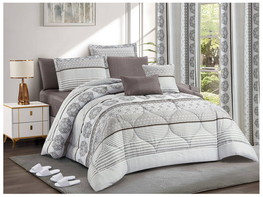 Gray Geometric Stripe Comforter Set | Lightweight Microfiber Bedding for Summer and Spring | Soft Breathable Quilt with 1 Comforter, 2 Pillowcases & 2 Pillow Shams | Luxury OEM comforter