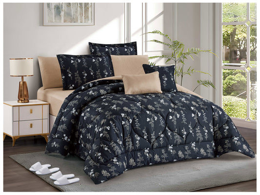 Black Floral Comforter Set | Lightweight Microfiber Bedding for Summer and Spring | Soft Breathable Quilt with 1 Comforter, 2 Pillowcases & 2 Pillow Shams | Custom printed comforter