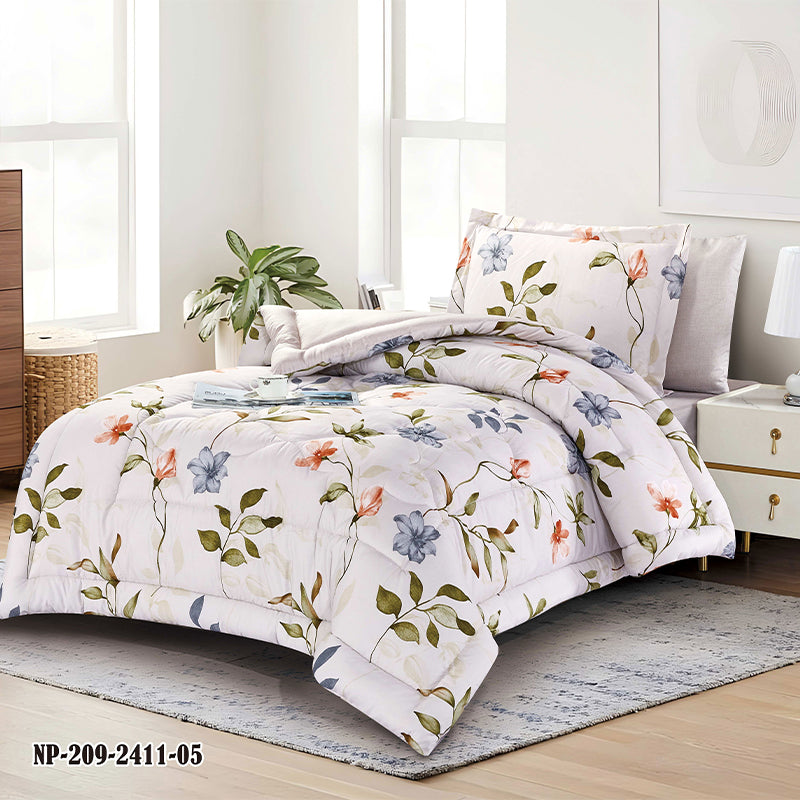 Floral Comforter Set in Blue and Orange Botanical Print | Small MOQ comforter OEM