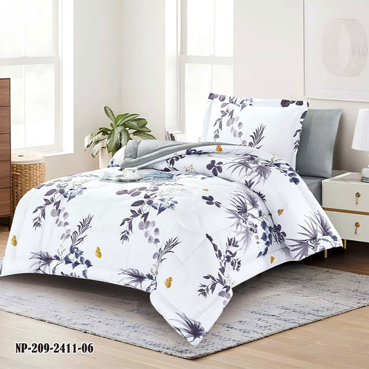 Gray Botanical Comforter Set with Yellow Accents | Bedding factory with OEM service