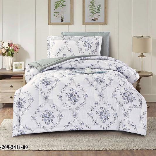 Gray Blue Floral Comforter Set | Bedding factory with OEM service | Soft Breathable Quilt with 1 Comforter, 2 Pillowcases & 2 Pillow Shams | Classic Botanical Pattern for Elegant Bedroom Décor