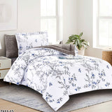 Blue Gray Botanical Comforter Set | Lightweight Microfiber Bedding for Summer and Spring | Soft Breathable Quilt with 1 Comforter, 2 Pillowcases & 2 Pillow Shams | Modern Floral Pattern for Elegant Bedroom Décor