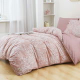 Rose Pink Floral Microfiber Duvet Cover Set with Zipper Closure and Corner Ties | Lightweight Soft Bedding with Flat Sheet, Fitted Sheet, Pillowcases & Shams | Custom Sizes | Elegant Cozy Bedroom Décor