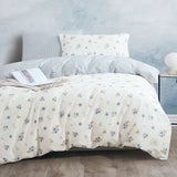 Blue Floral Microfiber Duvet Cover Set with Zipper Closure and Corner Ties | Soft Lightweight Bedding with Flat Sheet, Fitted Sheet, Pillowcases & Shams | Custom Sizes | Modern Country Bedroom Décor