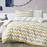 Yellow and Gray Chevron Microfiber Duvet Cover Set with Zipper Closure and Corner Ties | Lightweight Soft Bedding with Flat Sheet, Fitted Sheet, Pillowcases & Shams | Custom Sizes | Modern Geometric Décor