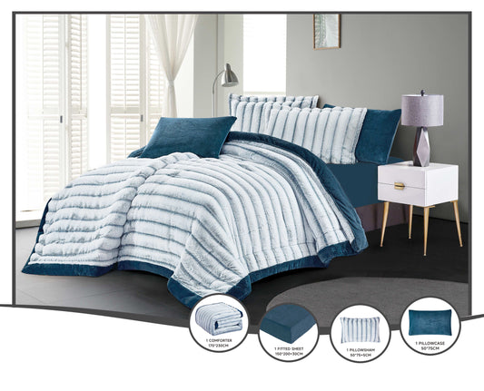 Luxury Blue Faux Fur Microfiber Comforter Set | Custom Duvet OEM Factory | Personalized Color and Material Choices