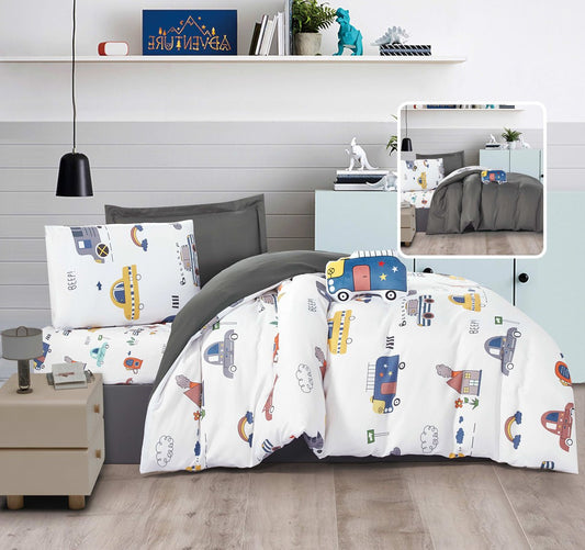 Adventure Car & House Print Bedding Set - 100% Organic Cotton (3/4/6pcs) - My Store