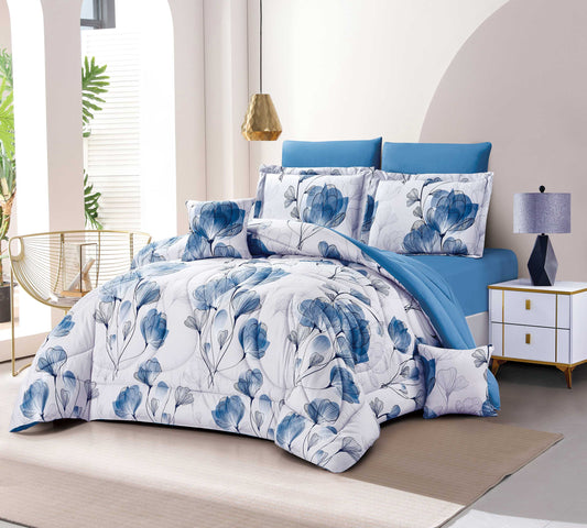 Blue Floral Pattern Bedding Set - Modern Style Comforter Set for Bedroom Decor - Bedding Factory&Supplier