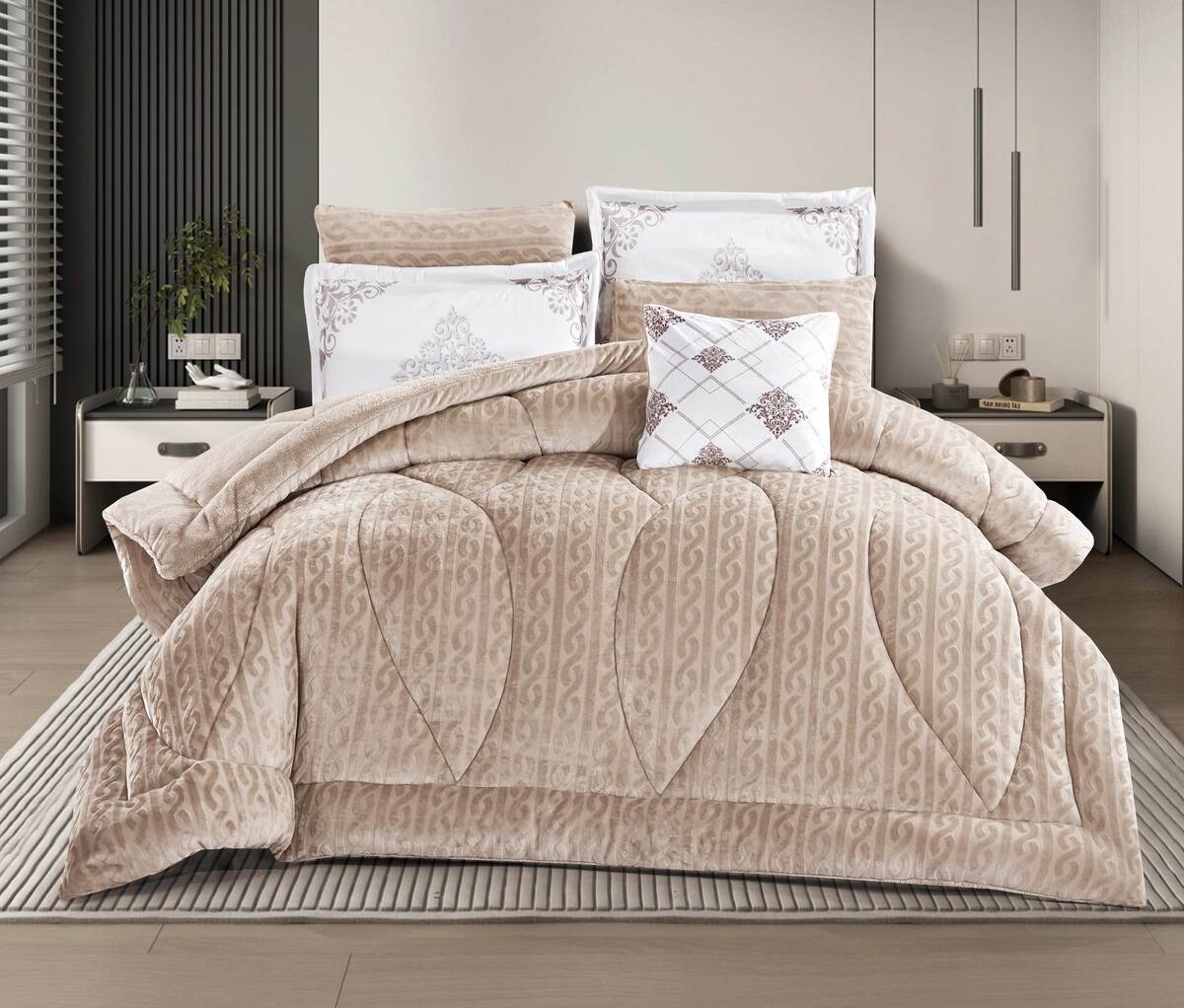 Brown Striped Quilted Comforter Set - My Store
