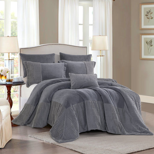 7-Piece Comforter Set, Textured Grey Design, Includes Comforter, Pillowcases, and Cushions