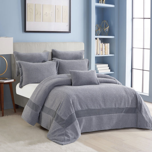 7-Piece Comforter Set, Textured Grey Design, Includes Comforter, Pillowcases, and Cushions