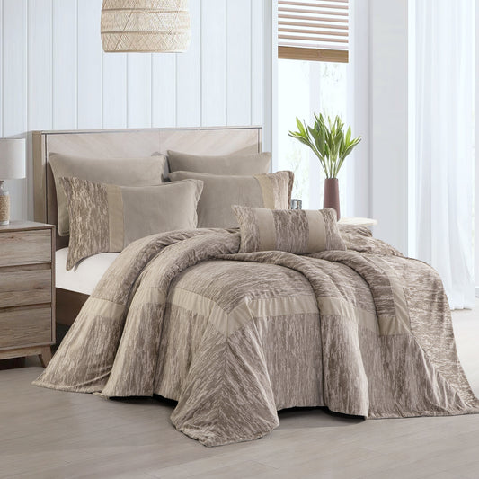 7-Piece Comforter Set, Textured Beige Design with Stripes, Includes Comforter, Pillowcases, and Cushions