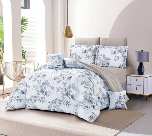 Elegant Blue Floral Bedding Set - Soft White Duvet Cover with Botanical Print, Matching Pillowcases & Decorative Cushion - Queen/King Size Quilt Cover Set for Modern Bedroom Decor - Bedding Factory&Supplier