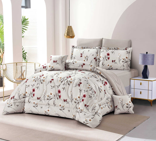 Floral Print Comforter Set with Matching Pillow Shams and Accent Pillows - Soft Microfiber Bedding for Bedroom Decoration - Bedding Factory&Supplier