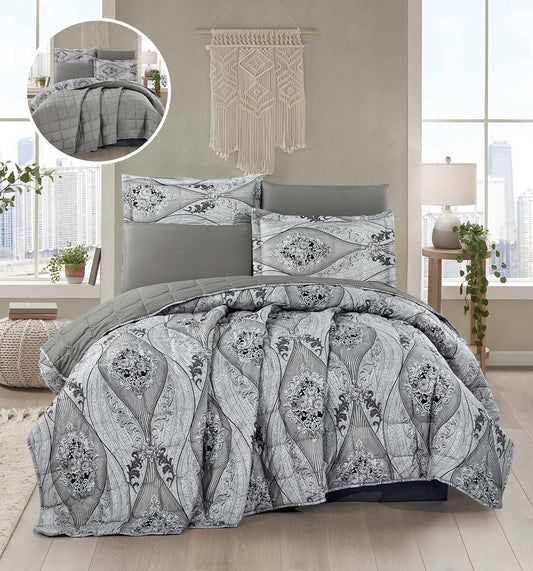 Geometric_Plaid_Reversible_Comforter_Set_ - _Black_White_Abstract_Pattern_Bedding_with_Matching_Pillow_Shams - Bedding Factory&Supplier