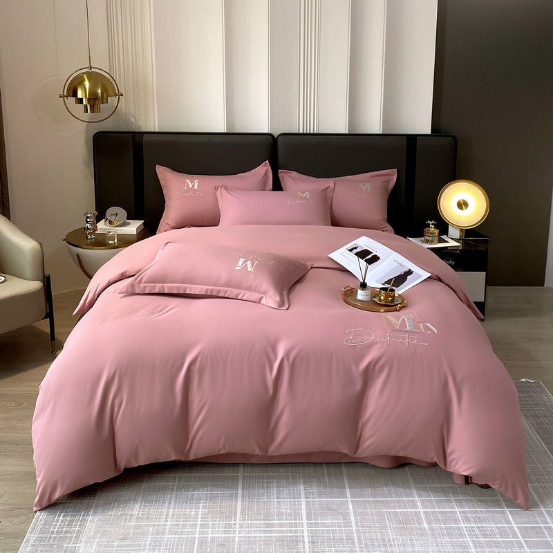 Minimalist Solid Brushed EmbroideredDuvet Cover Set - My Store