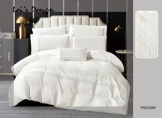7-Piece Lace Embroidered Duvet Cover Set – White Cotton Luxury Bedding, Factory Direct with Custom Size Options