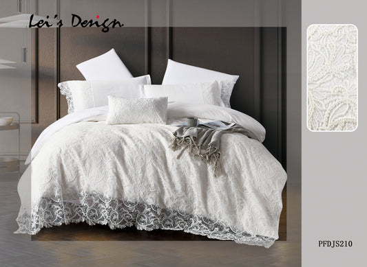 7-Piece Lace Embroidered Duvet Cover Set – White Luxury Bedding, Factory Direct & Custom Size Available