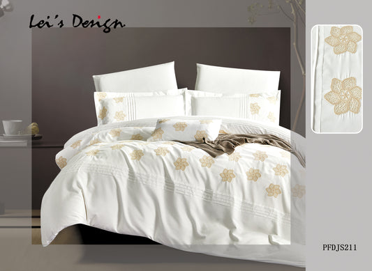7-Piece Floral Embroidered Duvet Cover Set – White Cotton Bedding, Factory Direct with Custom Size Options