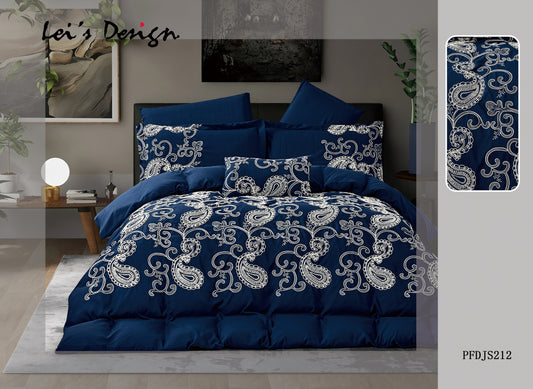 7-Piece Paisley Embroidered Duvet Cover Set – Navy Blue Luxury Bedding, Factory Direct & Custom Size Available