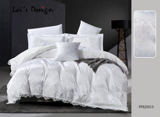 7-Piece Jacquard Lace Duvet Cover Set – White Luxury Bedding, Factory Direct & Custom Size Available