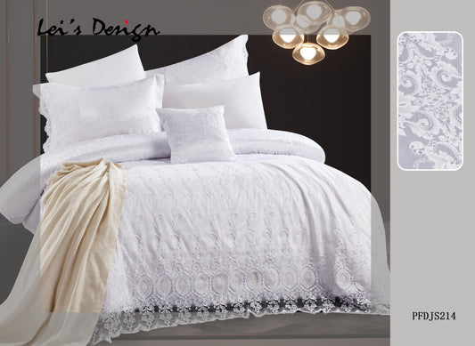 7-Piece Luxury Lace Jacquard Duvet Cover Set – White Elegant Bedding, Factory Direct & Custom Size Available