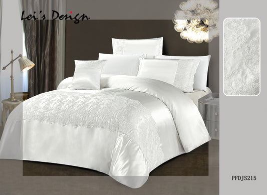 7-Piece Satin Lace Duvet Cover Set – Elegant White Luxury Bedding, Factory Direct & Custom Size Available