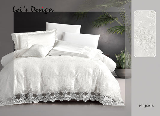 7-Piece Lace Embroidered Duvet Cover Set – White Luxury Bedding, Factory Direct & Custom Size Available