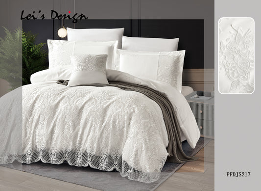 7-Piece Embroidered Lace Duvet Cover Set – White Luxury Bedding, Factory Direct & Custom Size Available