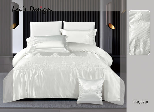7-Piece Satin Embroidered Duvet Cover Set – Elegant White Luxury Bedding, Factory Direct & Custom Size Available