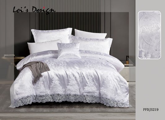 7-Piece Jacquard Embroidered Duvet Cover Set – Silver White Luxury Bedding, Factory Direct & Custom Size Available