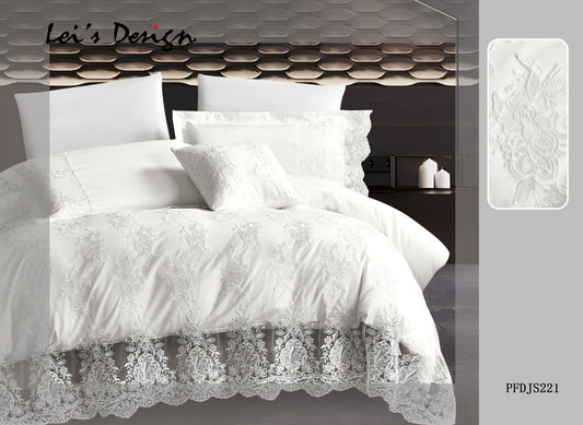 Luxury 7-Piece Embroidered White Duvet Cover Set – Elegant Lace Bedding with Custom Sizes