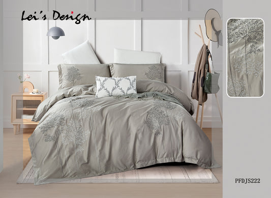 Modern 7-Piece Embroidered Duvet Cover Set – Elegant Gray Bedding with Custom Size Options