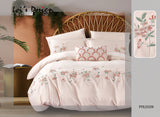7-Piece Pink Floral Embroidered Duvet Cover Set – Elegant Cotton Bedding with Custom Size Options
