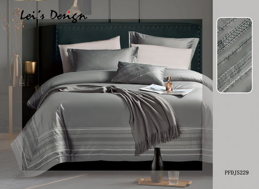 7-Piece Gray Embroidered Duvet Cover Set – Modern Luxury Bedding with Custom Size Options