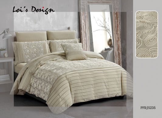 7-Piece Textured Embroidered Duvet Cover Set – Beige Cotton Bedding with Custom Size Options